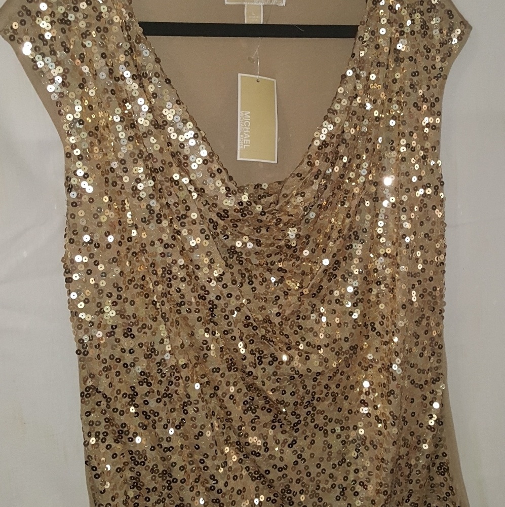 Michael Kors Gold Sequin Top Size L